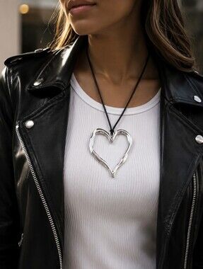 Oversized Exaggerated Silver Heart statement necklace